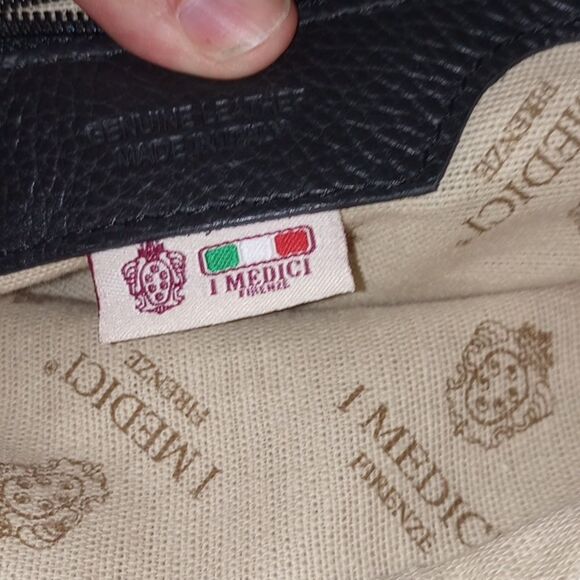 NWOT! I Medici Firenze Made In Italy Black & Tan Pebbled Leather Shoulder Bag - Picture 11 of 16